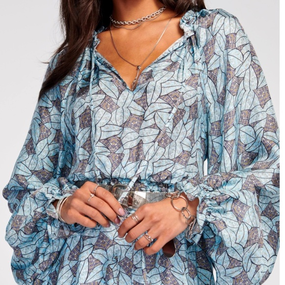 RAMY BROOK Tatum Leaf Floral Print Long Sleeve Pleated Ruffle Mini Dress Medium - Picture 3 of 11